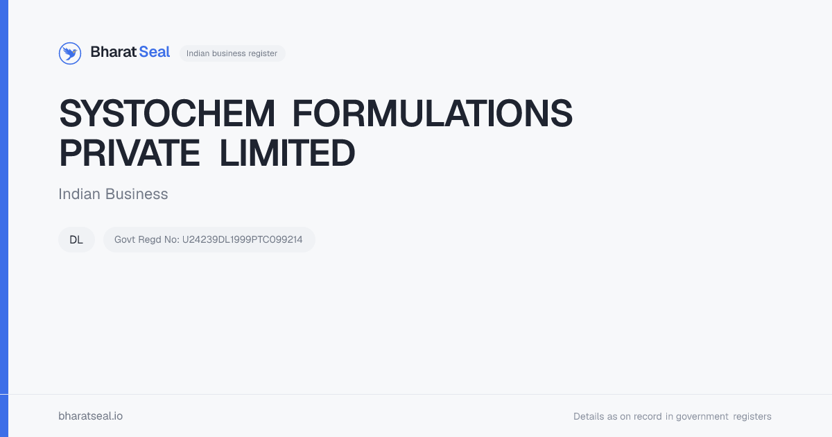 Systochem Formulations Private Limited, Delhi | BharatSeal